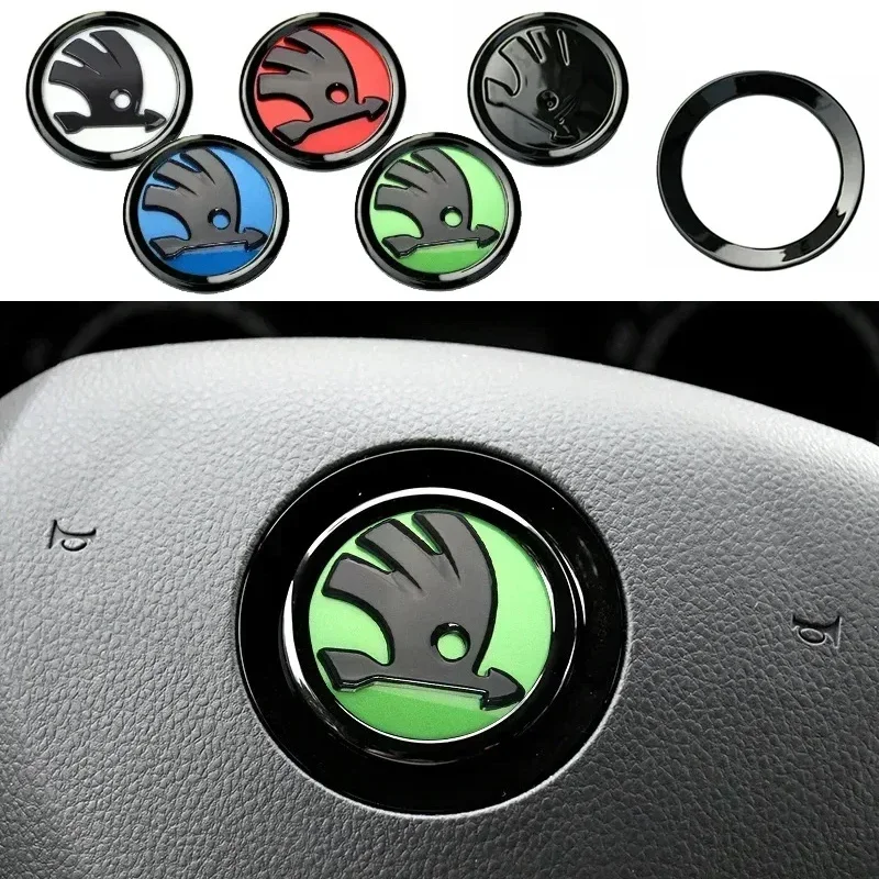 

4.6cm for Skoda Logo Yeti Kodiaq Rapid Fabia Laura Superb VRS Octavia Karoq ABS Car Interior Steering Wheel Center Sticker