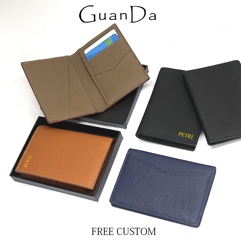 

Custom Name Genuine Leather Card Holder Luxury Engraving Woman Man Business ID Card Bag Personalized Card Wallet With Gift Box