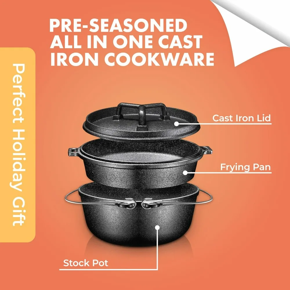 Camping Cooking Set Of 4. Pre Seasoned Cast Iron Pots And Pans Cookware/Dutch Oven Sets With Lids For Outdoor Comefire Cooking