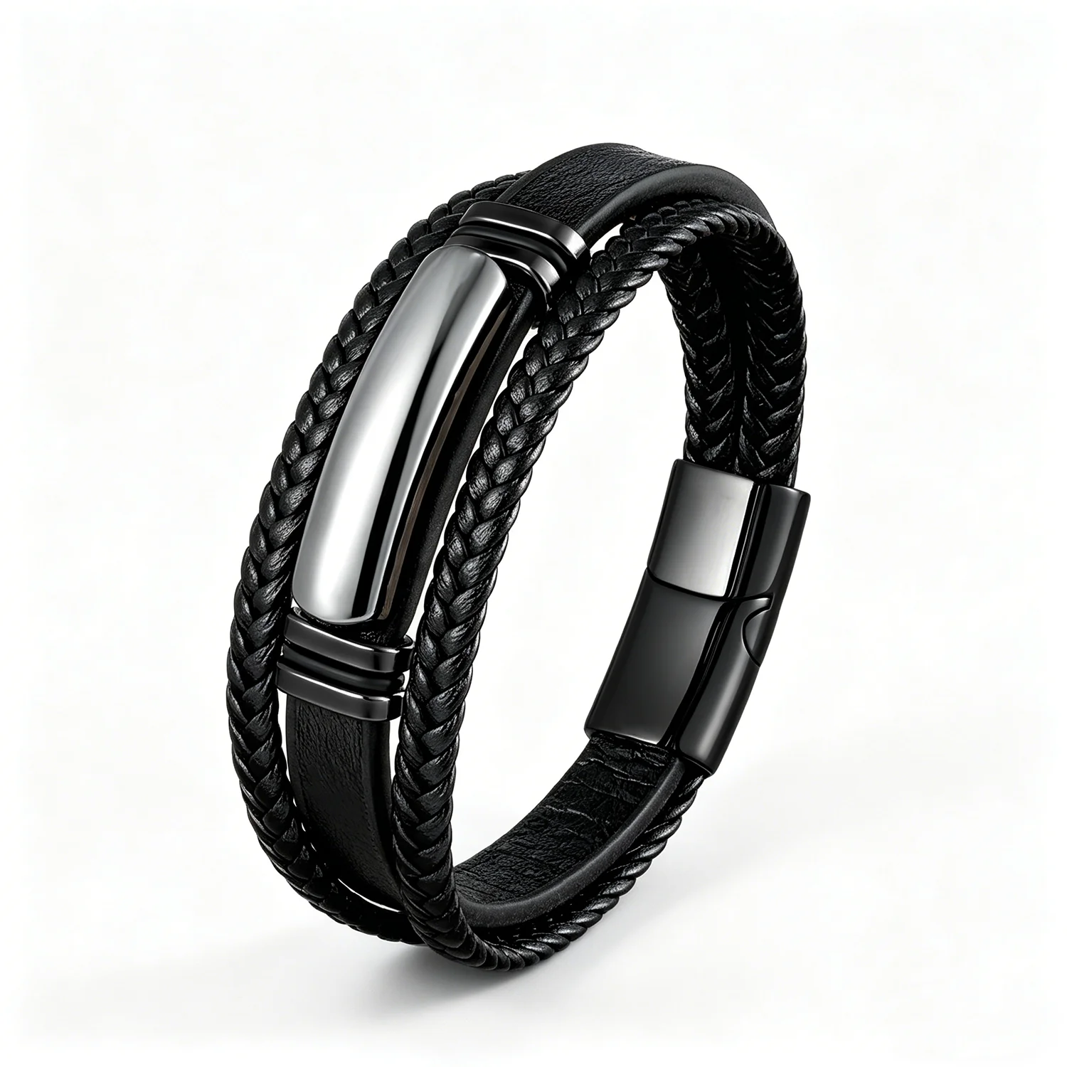 Naturkristallstein-Lederarmband für Männer – Geflochtenes Leder, Edelstahlverschluss, spiritueller Meditationsschmuck – Detail 8