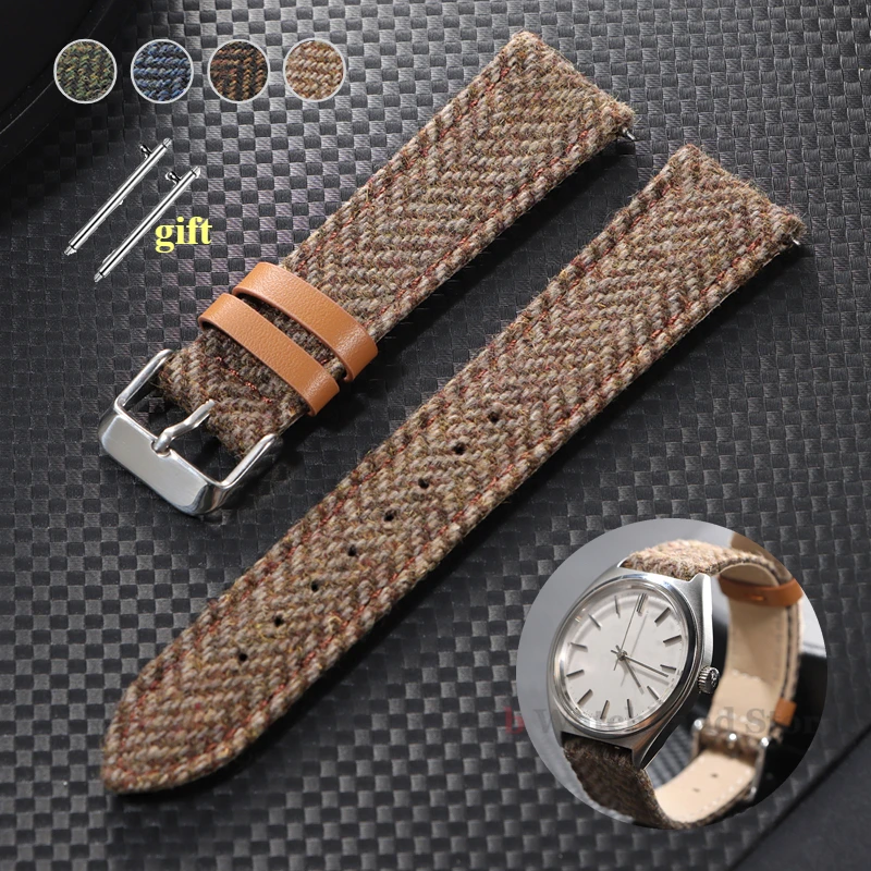 Wollleder Nylon Armband 18/20/22mm Schnellverschlussarmband Vintage Tweed Stoff Armband für Männer Frauen Ersatzarmband