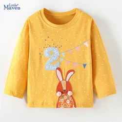 Little Maven 2024 Autumn Spring Tops Kids Clothes Baby Girls Children's Clothing Embroidery Cartoon Rabbits T-shirts Cotton