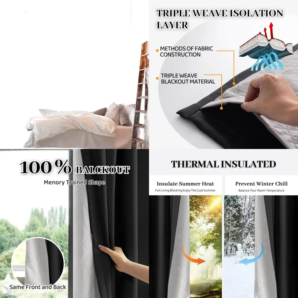 

Thermally Insulated 3-Layer Blackout Curtains, 80 Width, 50x80 Size, with Hooks for Door or Window Privacy