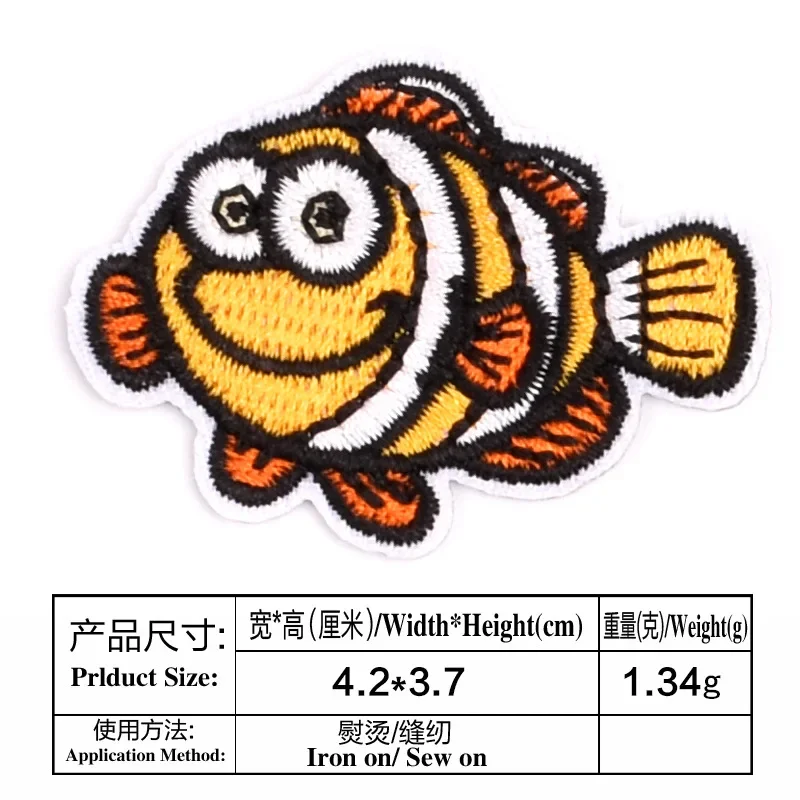 50pcs/Lot Embroidery Patch Sea Animals Starfish Tortoise Whale Crab Seahorse Jellyfish Shark Clothing Decoration Iron Applique