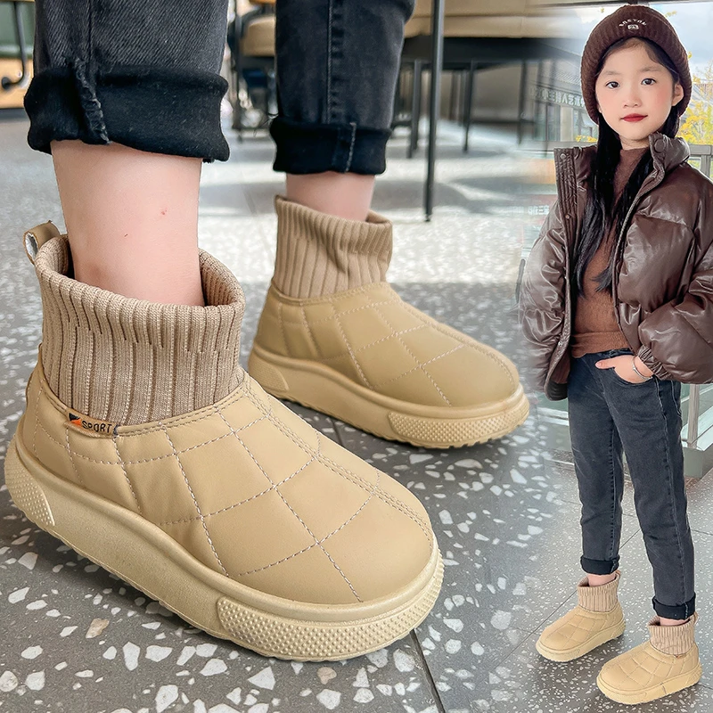 

Детские зимние ботинки для детей 2–18 лет, утепленная хлопковая обувь цвета хаки с подкладкой для мальчиков и девочек, зимние черные мягкие нескользящие детские ботинки-носки