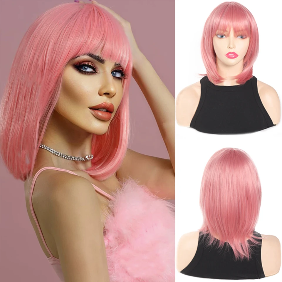 

Short Bob Wig With Bangs For Women, Short Straight Hair Wig For Cosplay And Daily Wear