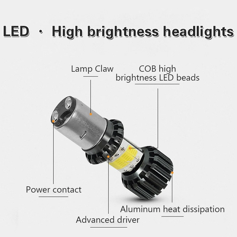 1PCS 12V-80V H4 LED Motorcycle Headlight Bulb Motorbike Headlamp White 12W Moto Spotlights