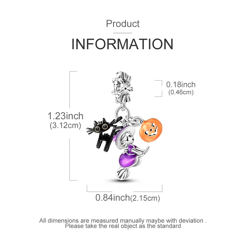 925 Sterling Silber Halloween Charms Perlen Skelett Kürbis Kutsche Hexe Herz Anhänger Passend für Armband Frauen DIY Schmuck Geschenke – Detail 20