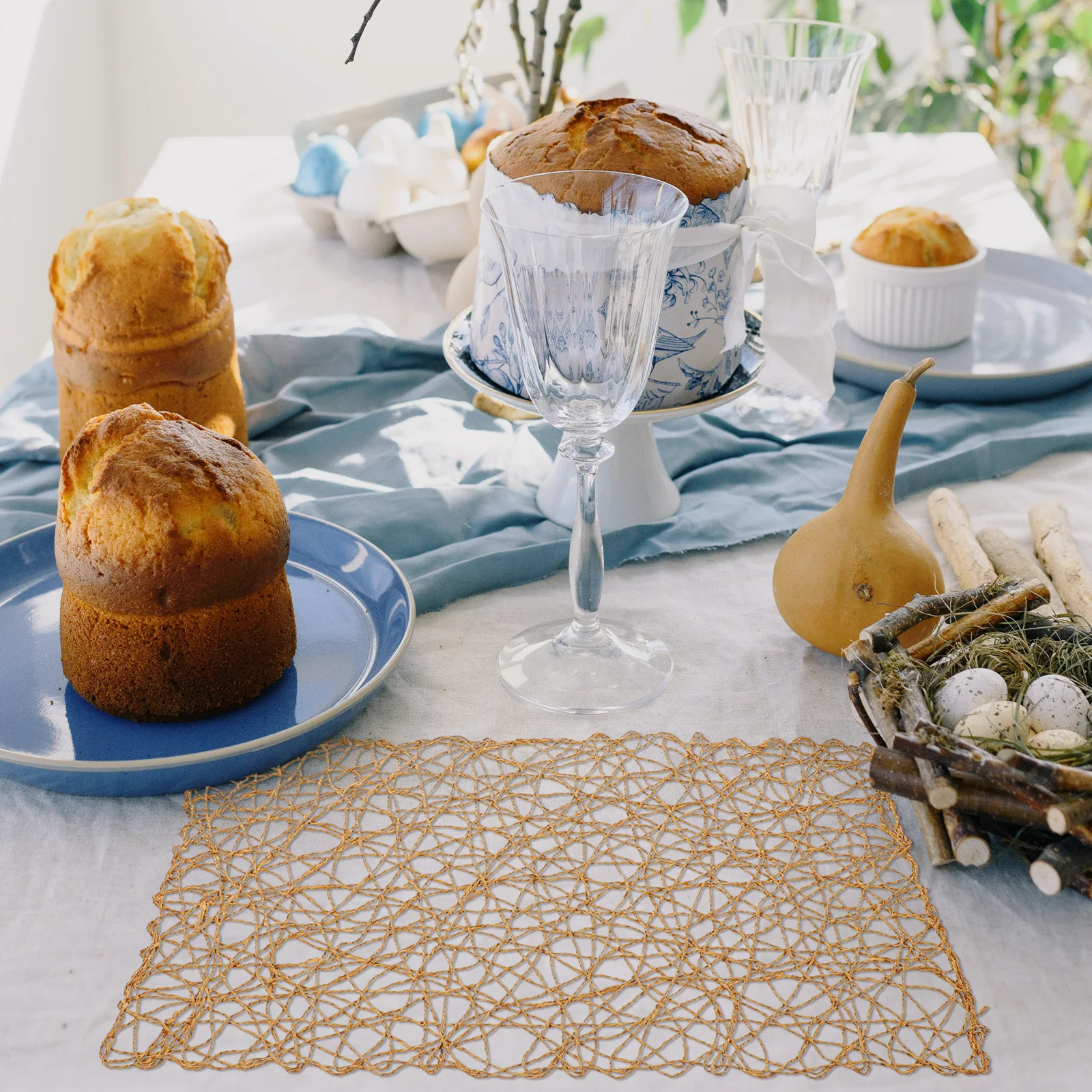 

4pcs Paper Rope Woven Placemats Heat Resistant Square Dining Table Decor Mats Place Mat Kitchen Protective Pad