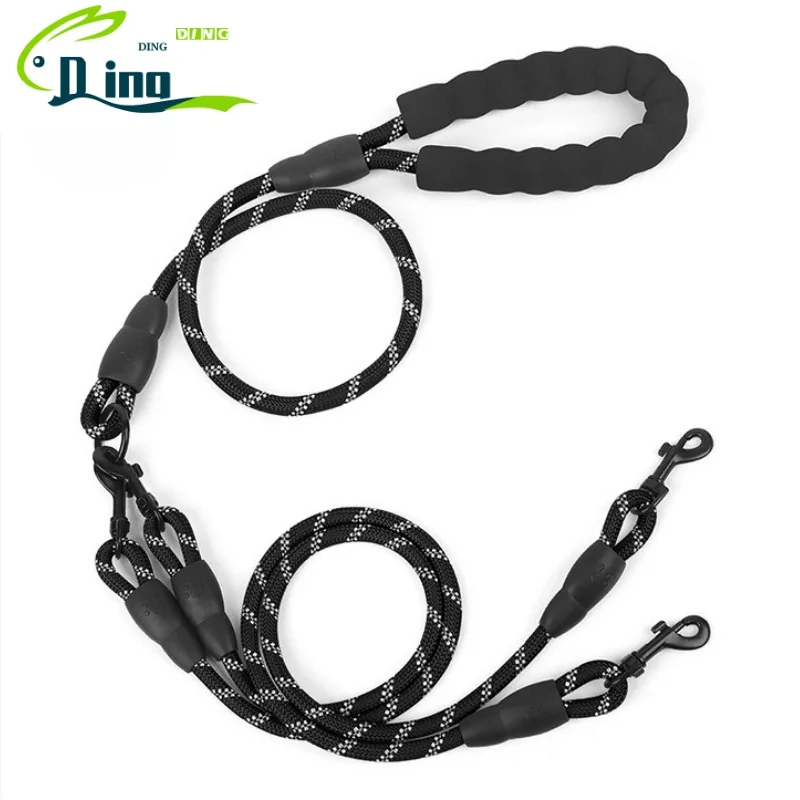 Nylon Weave Three Heads One Drag Three Dog Leash Round Rope Pet Traction Belt Dog Chain Strong Safety Dogs Lead Foam Handle