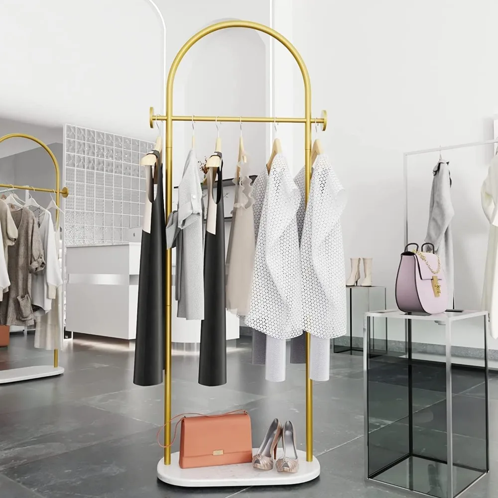 Gold Clothing Rack, Modern Clothes Rack with Marble Base, Heavy-duty Coat Racks Freestanding for Boutiques, Can Hang Jacket