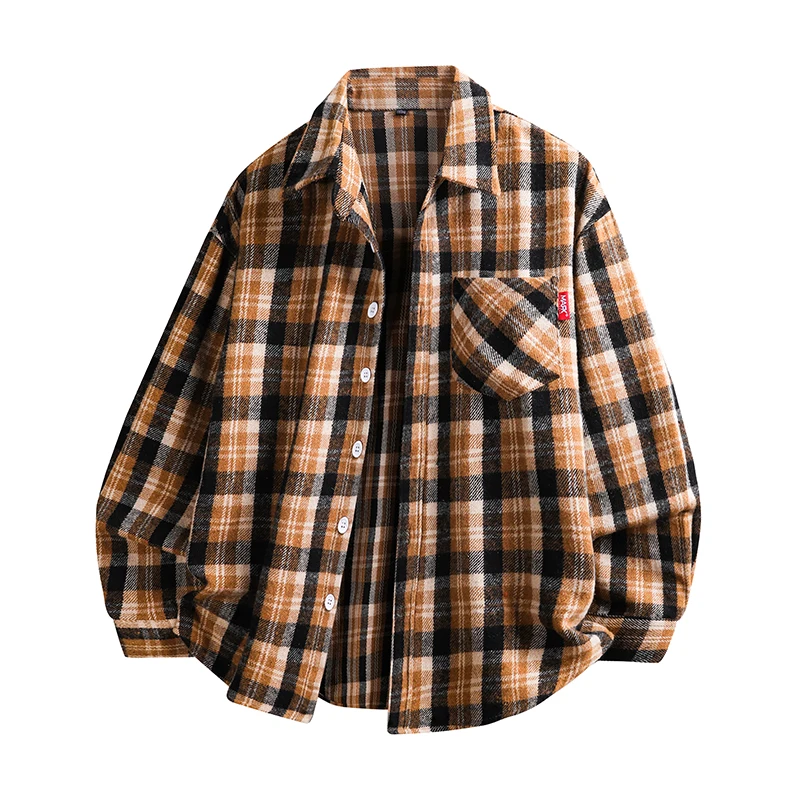 Man Fashion Retro Leisure Shirt Long Sleeves Spring Autumn Versatile Lapel Coat New Loose Comfortable Simple Grid Shirt Man