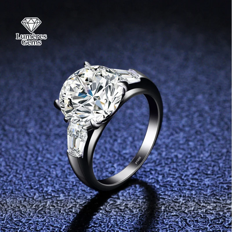 

LumièRe Gems Classic Four Claw Platinum PT950 Five Carat Moissanite Ring - Women'S Double Row Ring - Dove Egg Wedding Setting