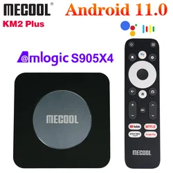 Mecool-Dispositivo de TV inteligente KM2 Plus, decodificador con S905X4 Amlogic, Android 11, certificado por Google, Netflix, 2GB, 16GB, compatible con 4K, USB3.0, SPDIF, BT5.0