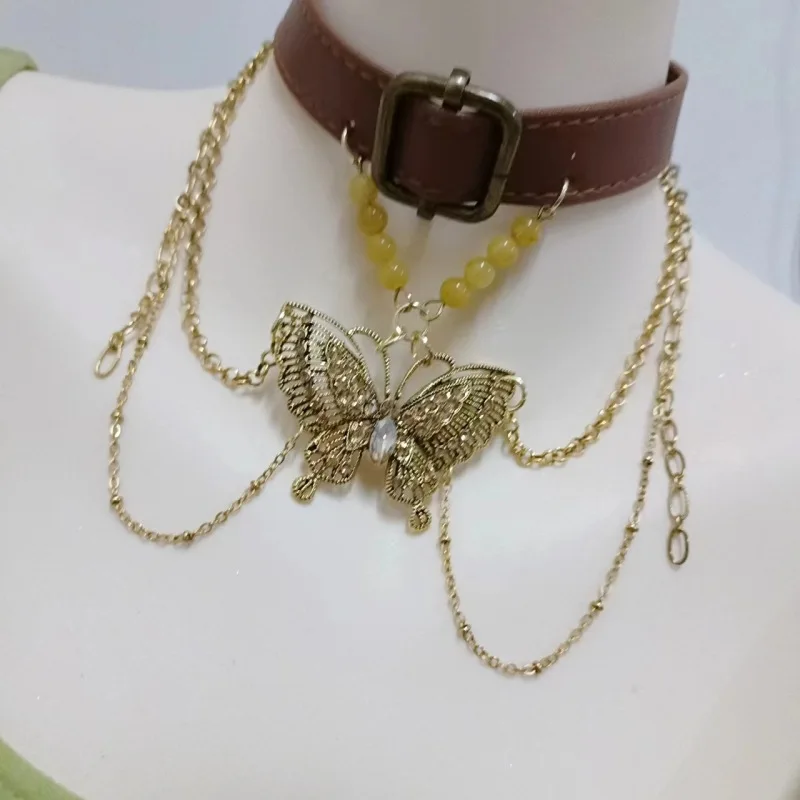 Butterfly brown leather necklaces punk tassels collar high-class temperament niche design personality beautiful and versatile