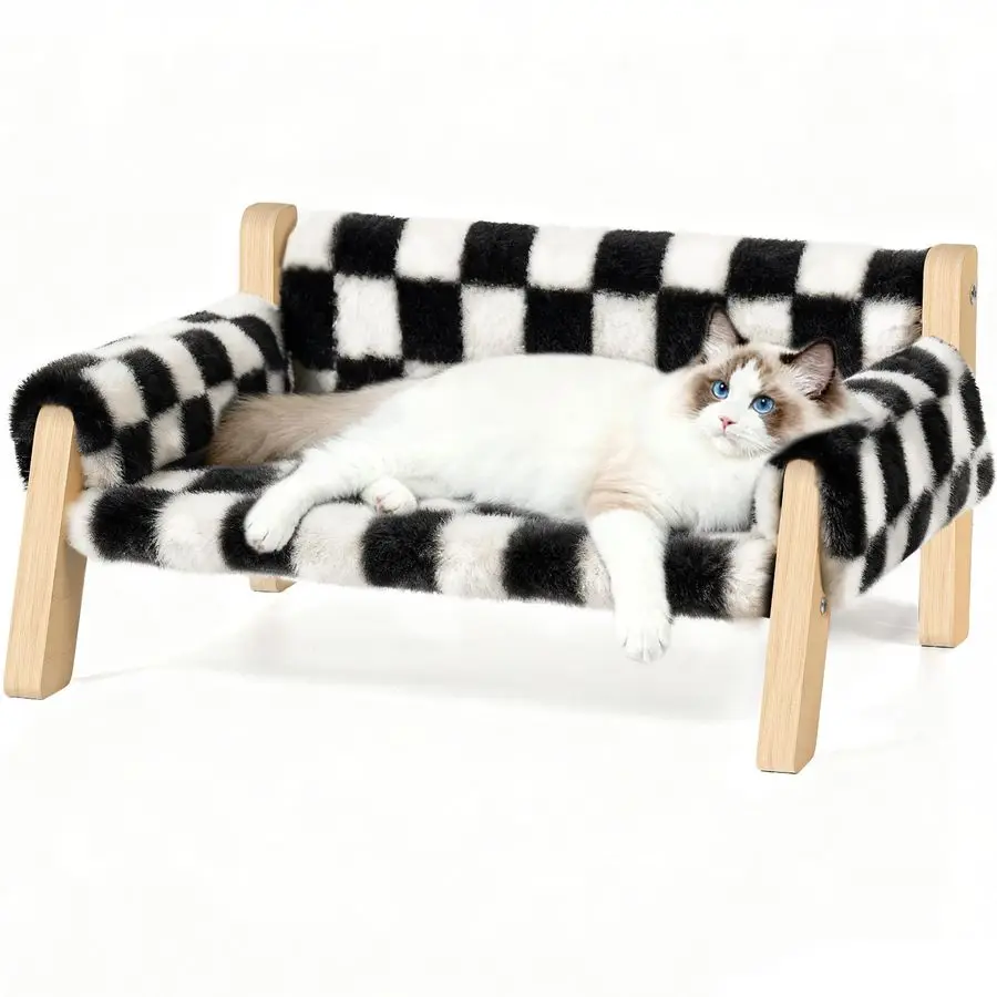 

Диван-кровать для кошек для домашних кошек, деревянный диван для домашних животных со съемным моющимся толстым чехлом, приподнятым креслем для котят, подходит для щенков o
