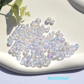 멀티 컬러 도금 투명 라운드 아크릴 비즈 6/8/10MM, 느슨한 비즈 스페이서 팔찌 제작 부서 DIY 쥬얼리 액세서리