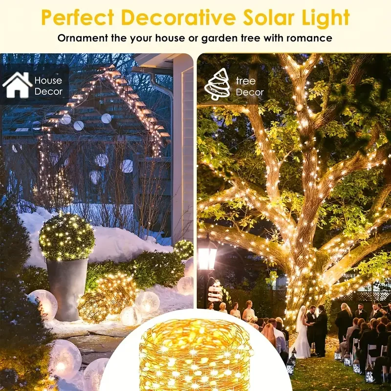 Solar String Lights Outdoor Waterproof Wire 8 Modes Fairy Lights For Tree Garden Xmas Party Wedding Auto On/Off Colorful Led
