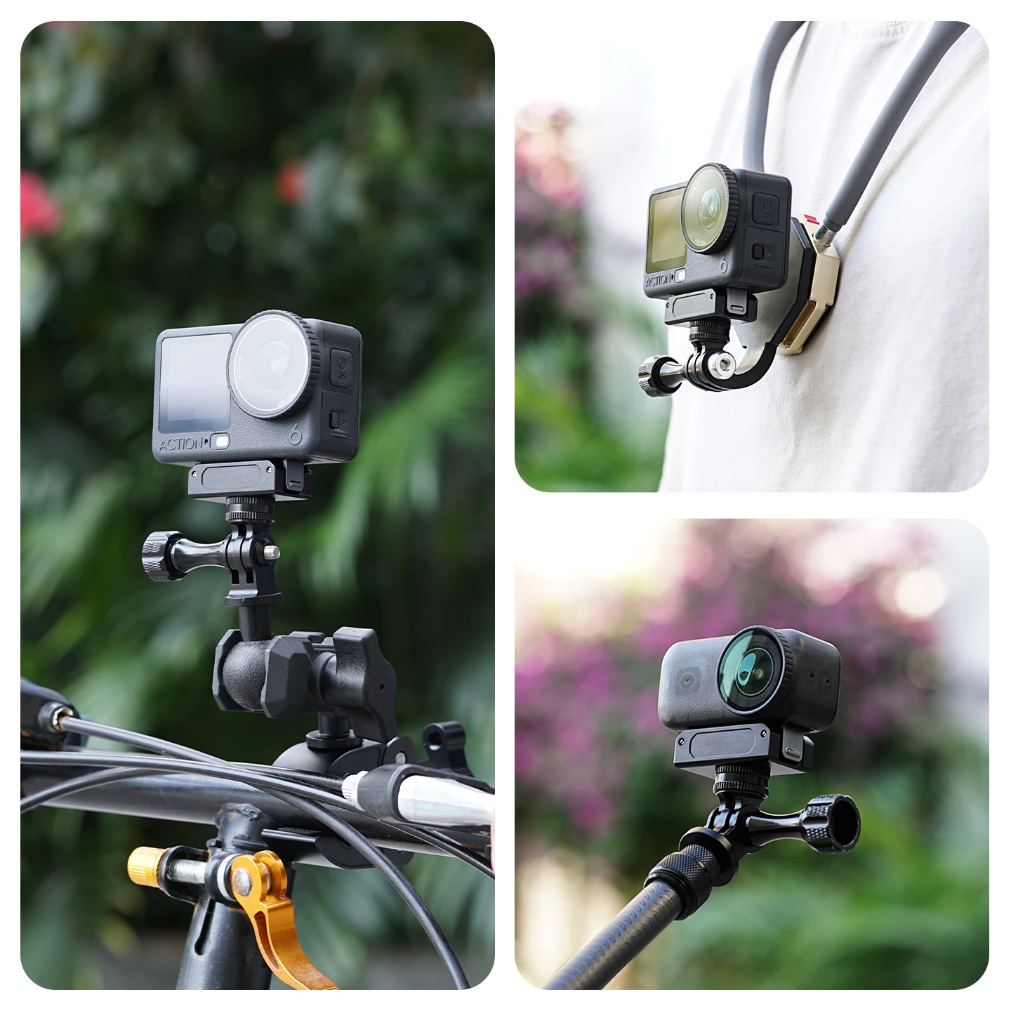 360° dämpfende Rotations-Magnetbasis für DJI Action 6 Osmo Nano, Aluminium-Doppelklemmadapter für Motorradhelm-Vlog-Halterung – Detail 4