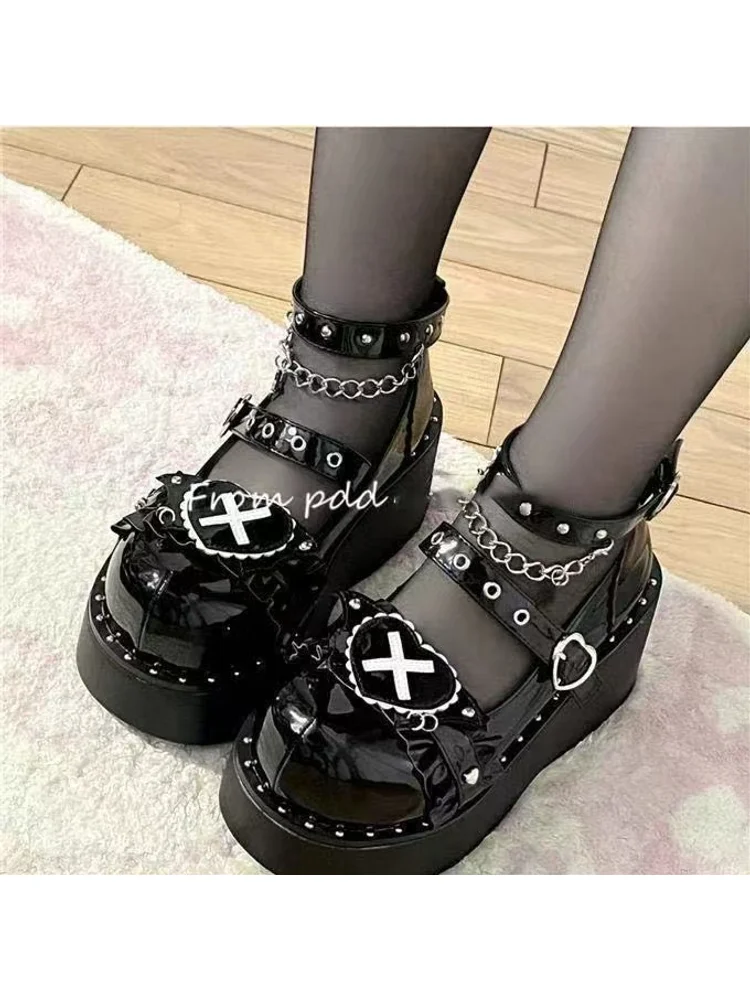 

Gothic Lolita High-heeled Round Toe Cross Shoes Japanese Plus Size Sweet Cool Lo Girls' Tea Party Shoes