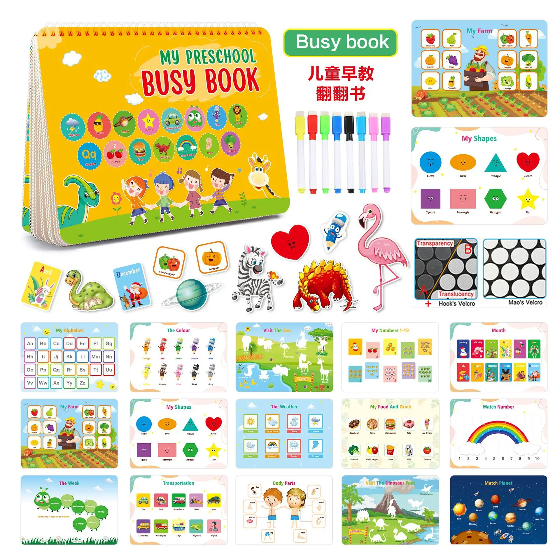 

Busy Book for Kids 2-5 Years Preschool Kid Learning Repeated Sticker Book 3D Flip Flap Book Montessori Baby English Toy Book