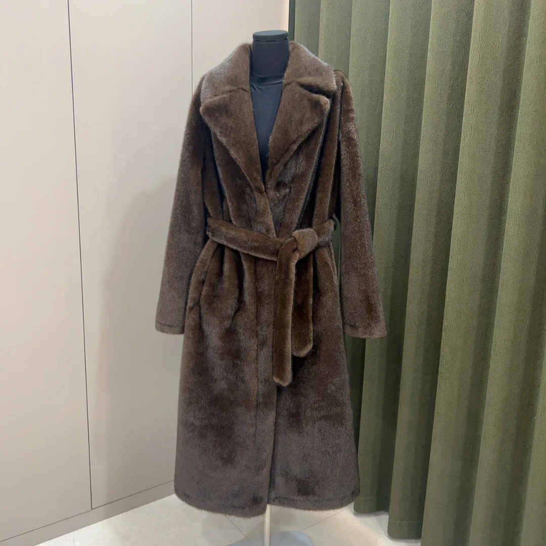 

Long Coats Women Faux Fur Jackets Turn Down Collar Coat Thick Lace Up Tight Waist Y2k Streetwear Jacket Elegant Autumn Winter