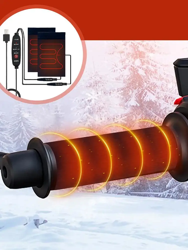 USB Heated Motorcycle Grips 3 Temperature Adjustable Handlebar Warmers for Bike Scooter Winter Riding Touring Night Commuting