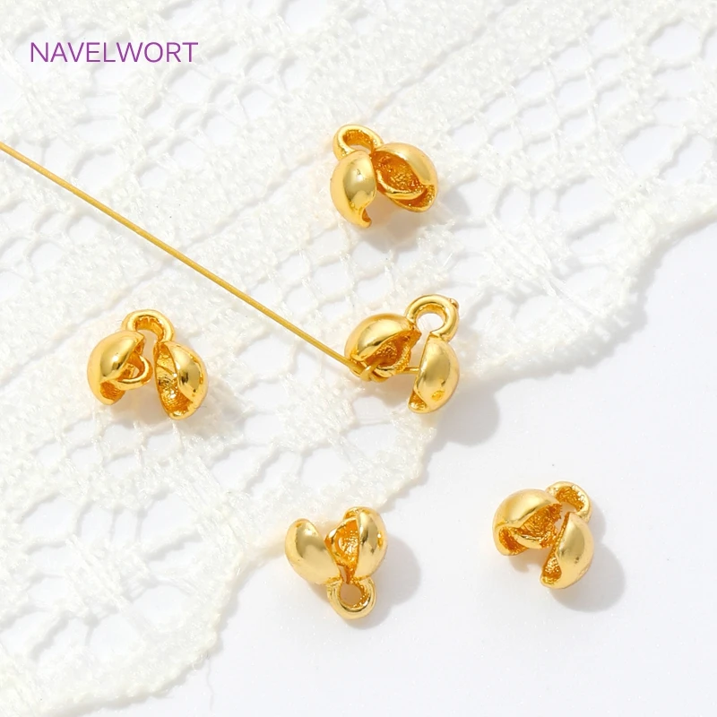 10/20Pcs Crimp End Bead Findings 18K Gold Plated Bead Tip Connectors With Loop,Jewelry End Caps,For DIY Bracelets Accessories