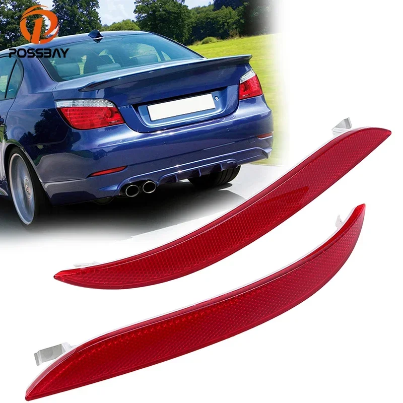 POSSBAY Rear Bumper Reflector Tail Corner Warning Reflective Strip Stickers For BMW 5 Series E60 LCI Facelift 2008 2009 2010