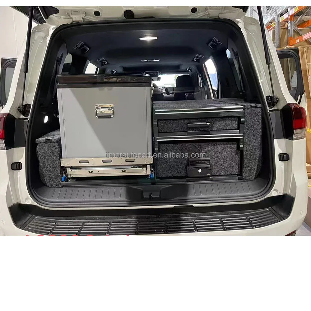 

For LC300 4X4 Offroad Suv Trunk Bed Durable Cargo Storage Solutions Drawer System With Fridge Slider&foldable Table( No Fridge)