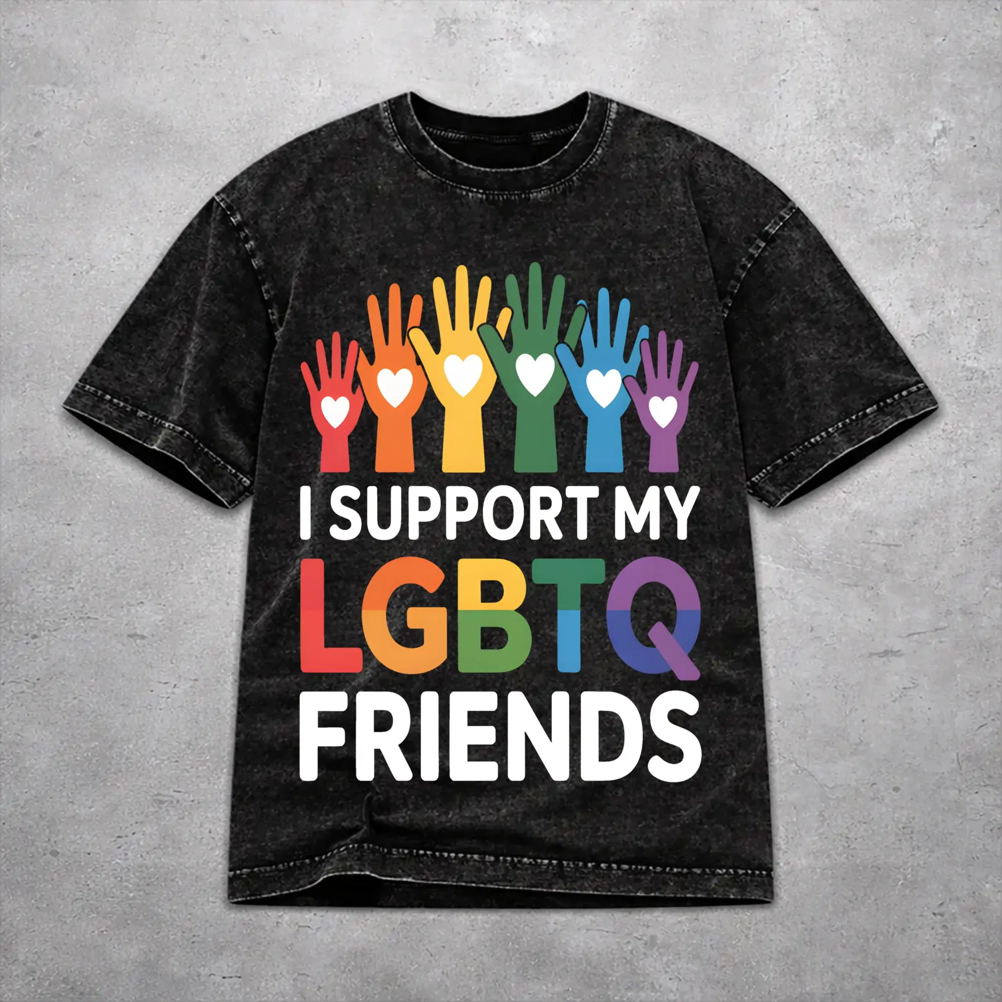 Men Women Funny I Support LGBTQ  T Shirt Printed Vintage Washed  Novelty T-Shirts