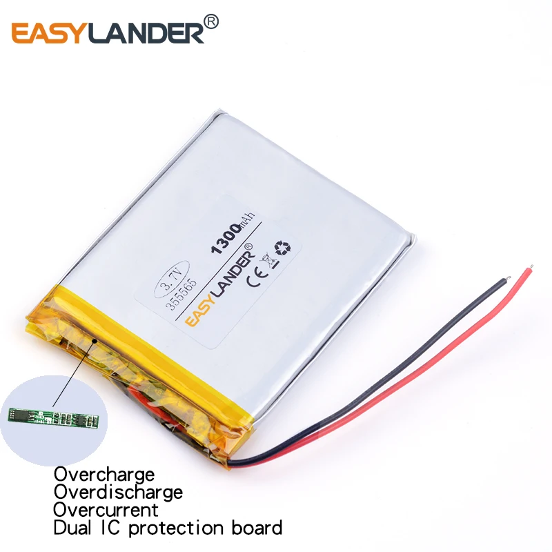 充電式リチウムポリマー電池,355565, 3.7v,1300mah,mp4,mp5,GPS,電子ブック用