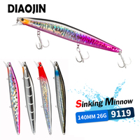 Top Fishing Lure Sinking Minnow 140S 140mm 26g Saltwater Black Bass Pike Lures Long Casting Hard Baits Tungsten Weight Pesca