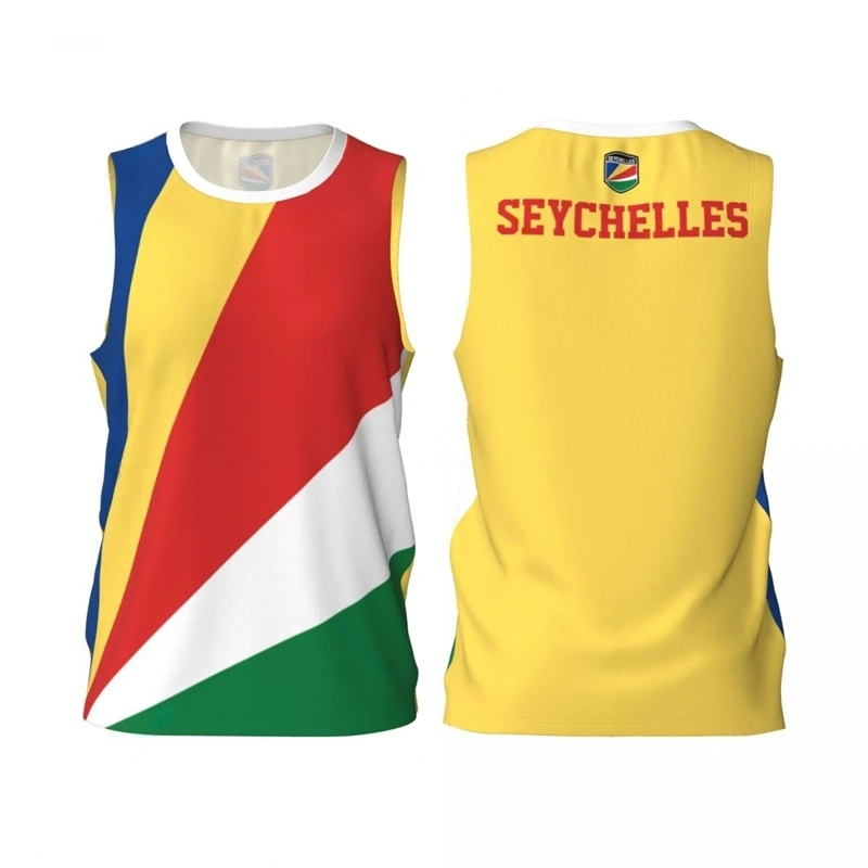 Seychelles Flag Basketball Tank Tops Summer Fashion National Emblem 3D Printed Sleeveless T Shirts Loose Quick Dry Sports Vest