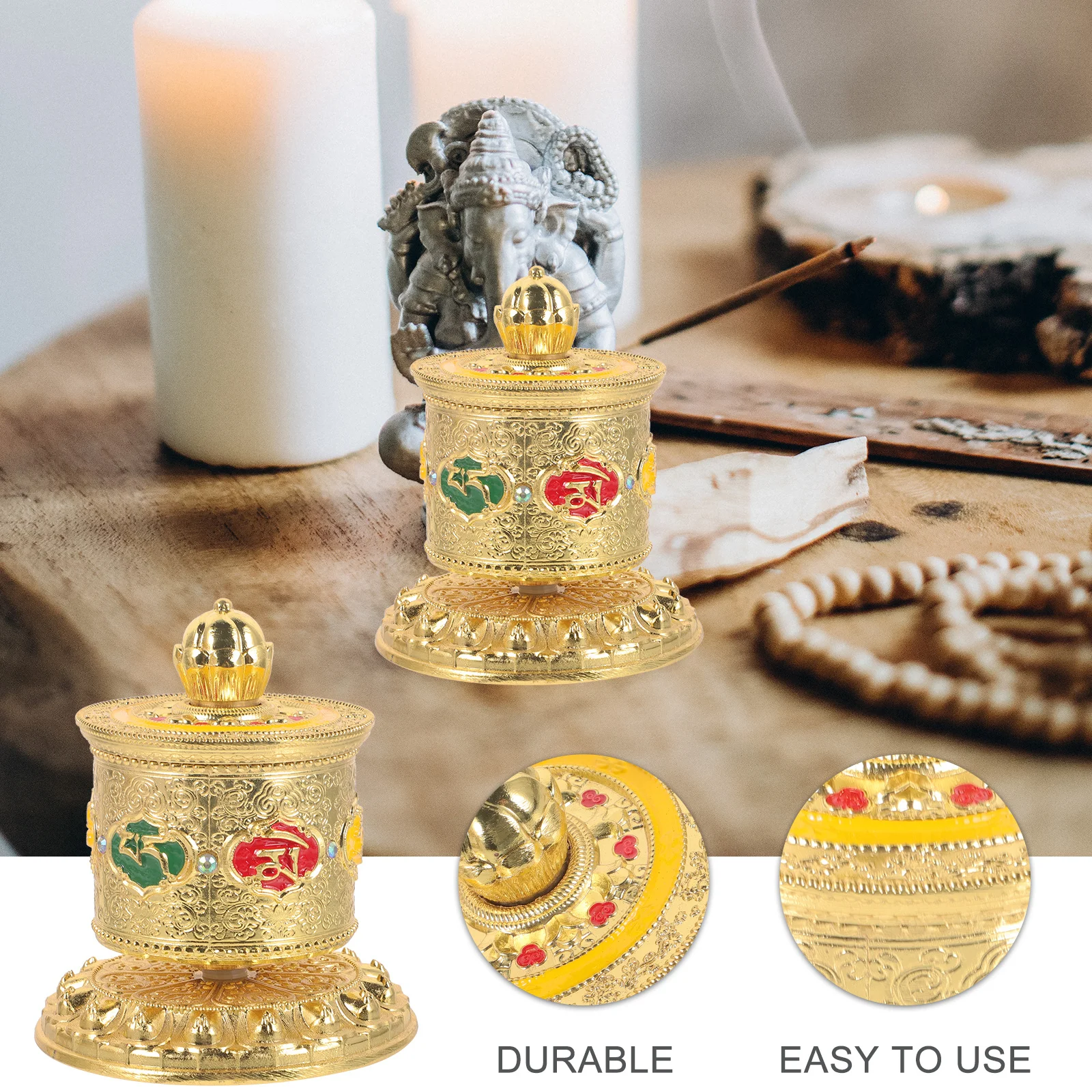 

Buddhist Prayer Wheel Adornment Unique Religious Decor Car Interior Ornament Stable Base Elegant Craftsmanship
