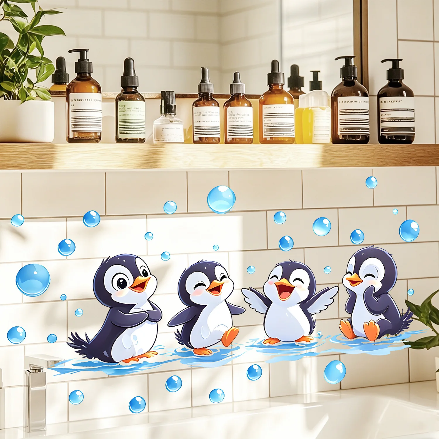 home decoration carton Penguin Bubble wall sticker self adhesive bathroom kitchen wall art decal