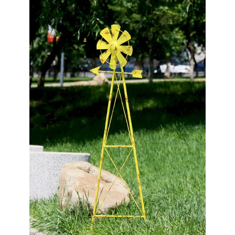 

Nostalgic Yellow Windmill Outdoor Decoration Rotating Landscape Decoration Iron Plug-in