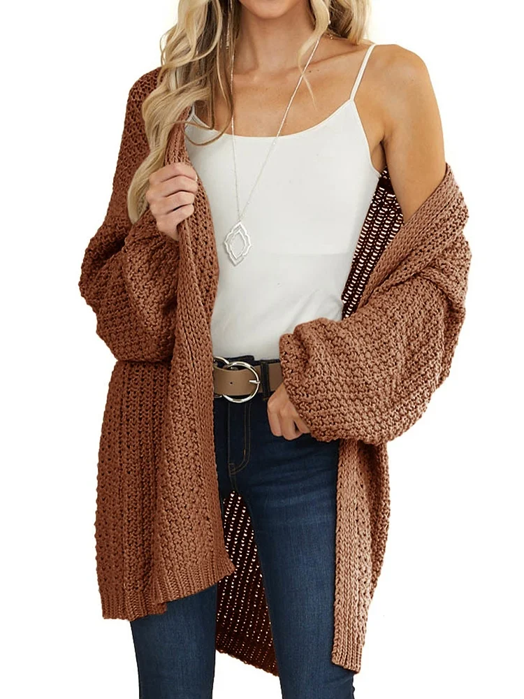 Solid Color Simple Oversized Cardigan Women Long Sleeve Open Front Chunky Knitted Sweater Tops Casual Loose Fit Soft Outerwears