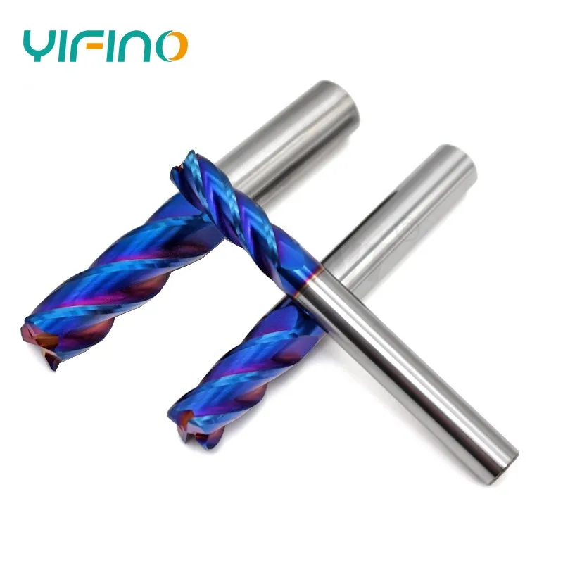 ROMTIC HRC70 4-Flute Tungsten Steel Carbide Blue Nano Coating Roughing Round Nose Endmill CNC Maching Milling Cutter Tools