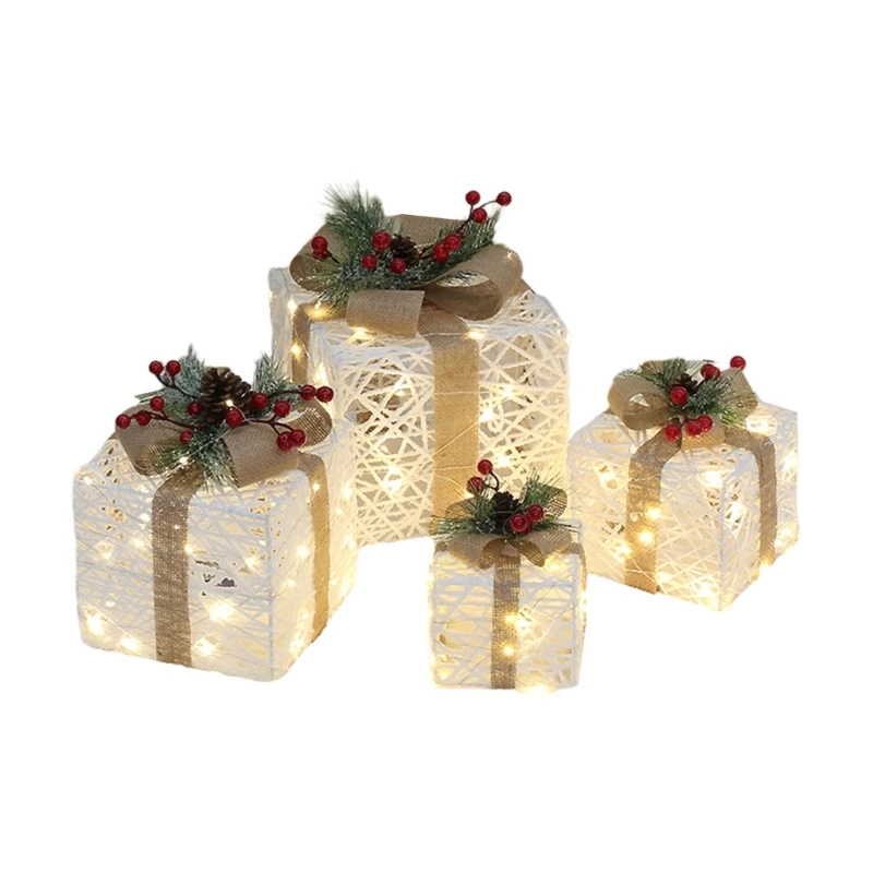 LED Lighted Gift Boxes, 1Set , Main Powered Add Cheer to Holiday Decor