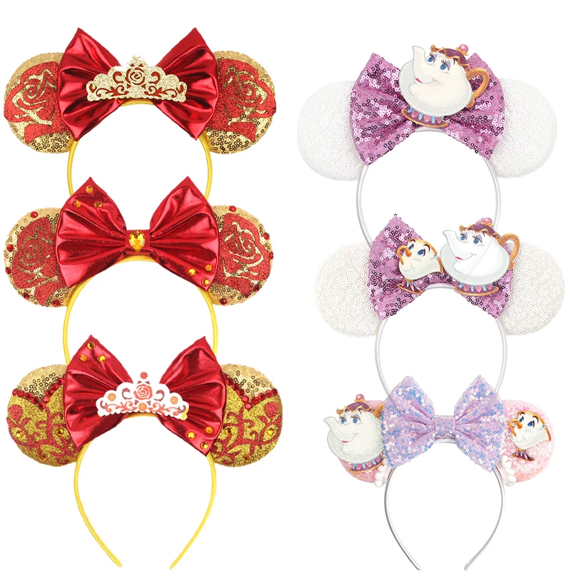 Accesorios para el cabello de la Sra.Potts y Chip de Disney para mujer, diadema de La Bella y La Bestia, diadema con orejas de Mickey para niña, tocado de tetera para niño