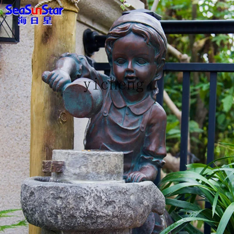 i5.15 European-style garden rockery flowing water generates wealth, circulating water feng shui wheel ornament, fish pond crafts