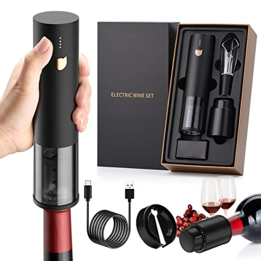 

Wine Gifts-Electric Wine Opener-Automatic Wine Opener Rechargeable-Cordl Electric Corkscrew-Wine Bottle Opener with Foil Cutter