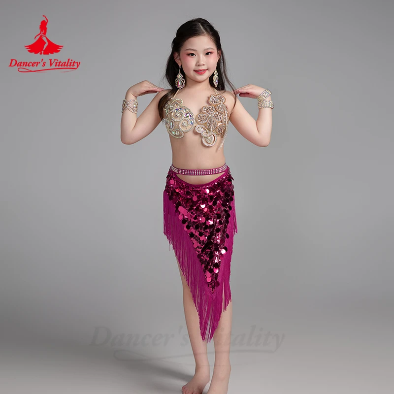 Belly Dance Performance Costume for Kid High Grade AB Stones Sequined Fringe Skirt Children\'s Oriental Dance Competition Skirts