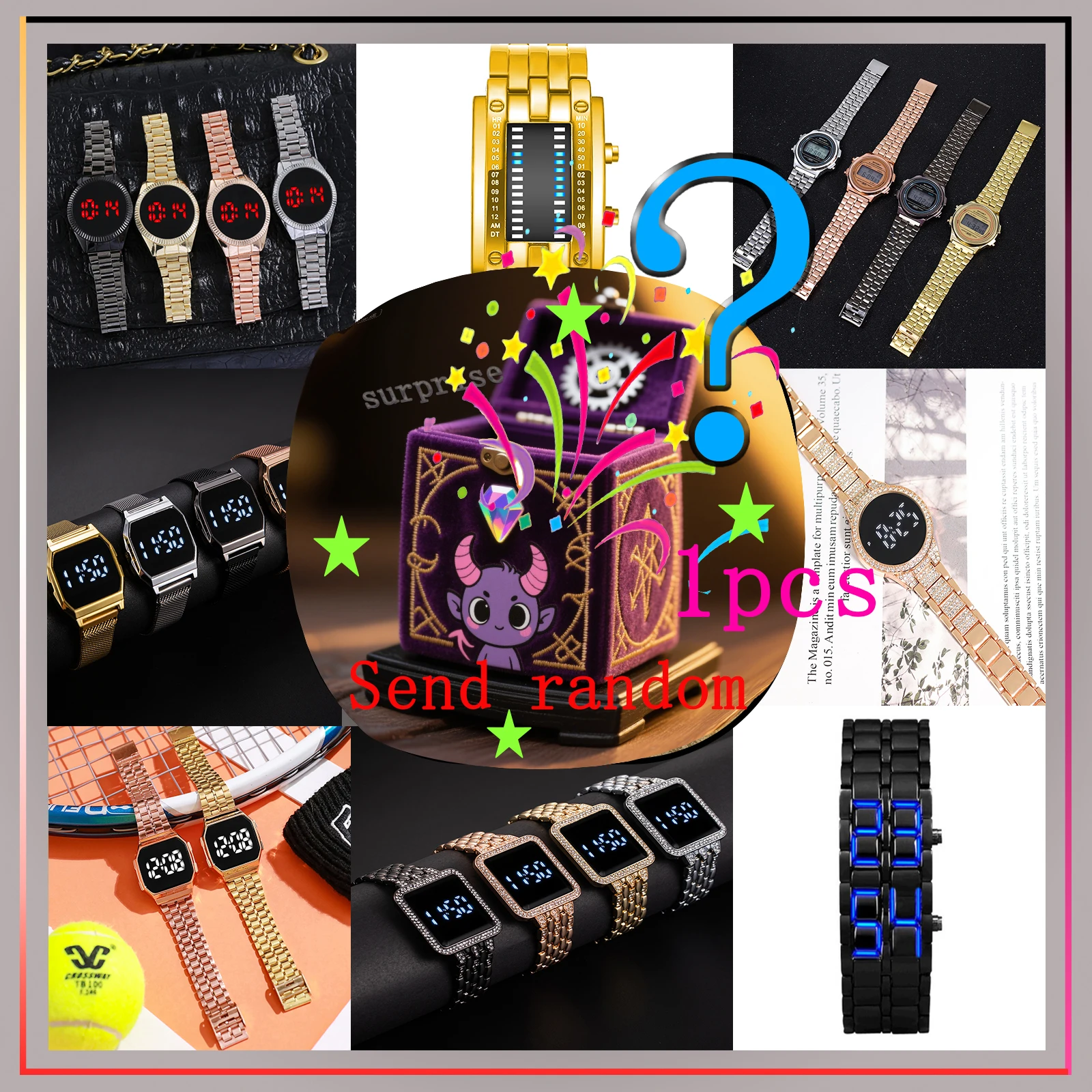 

Слепой-сюрприз; Корейская версия сенсорных наручных часов с квадратным стальным ремнем; женские электронные часы; случайный стиль.