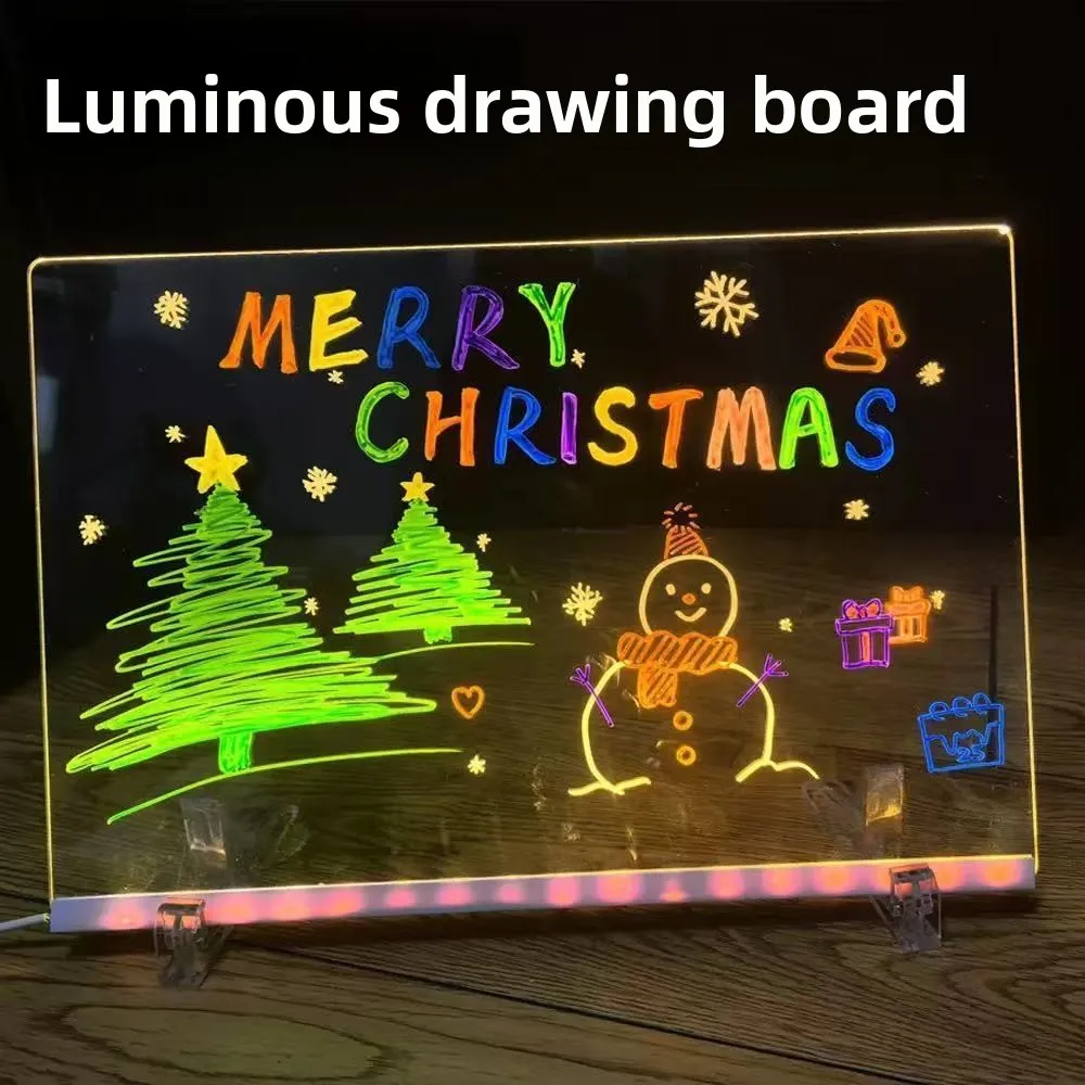 Planche à dessin LED pour enfants, jouet de dessin, tableau de notes LED, planche acrylique avec stylos de couleur, tableau noir lumineux, bloc de mots avec veilleuse