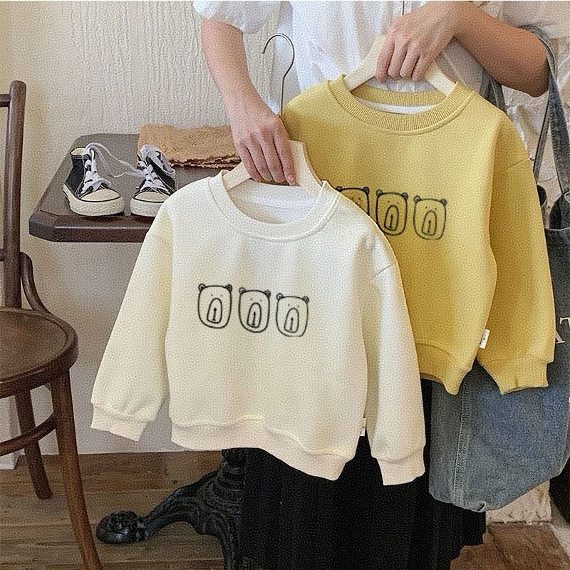 Korean Style Fashion Kids Autumn Hoodie Round Collar Pullover Tops Loose Casual Simple Sweatshirts For Children's Clothes 0-6age