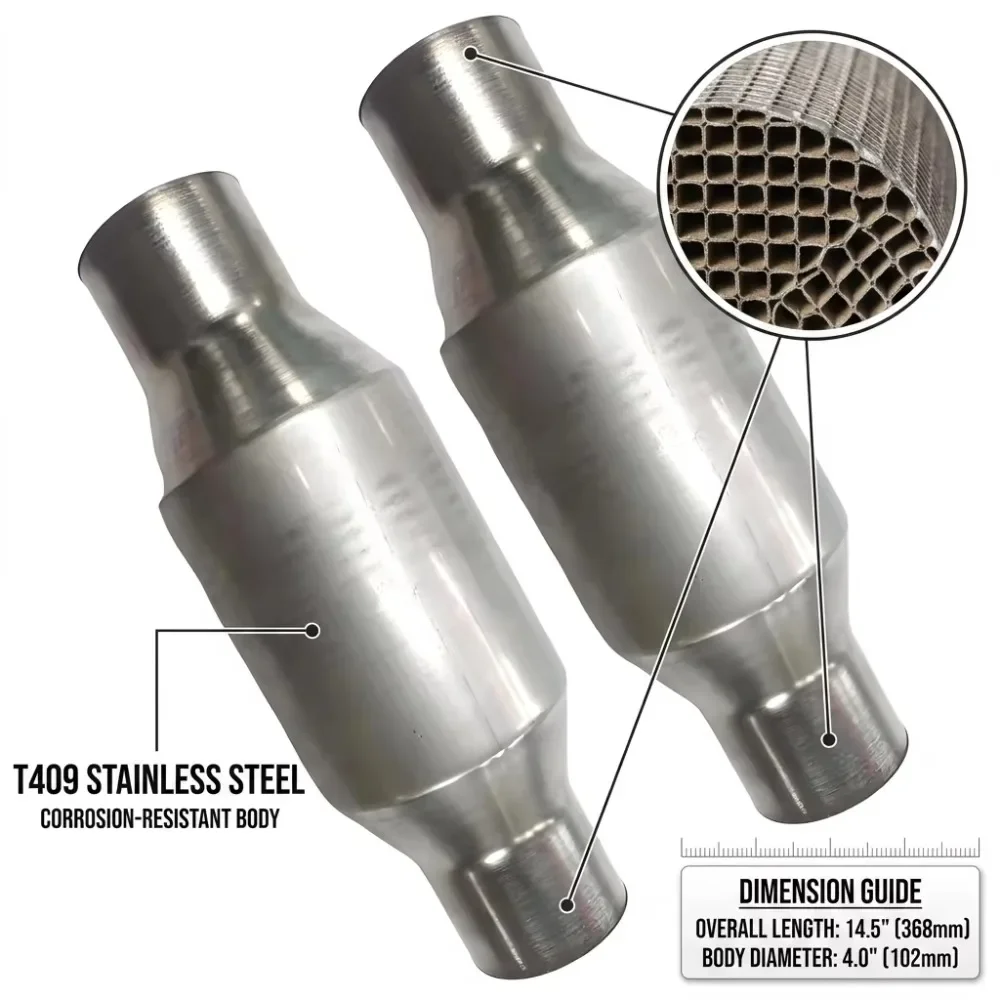 High Flow Universal Catalytic Converter 3 Inch Spun Type Metallic Core 200 400 Cell Euro 456 Performance Exhaust Manifold No CEL