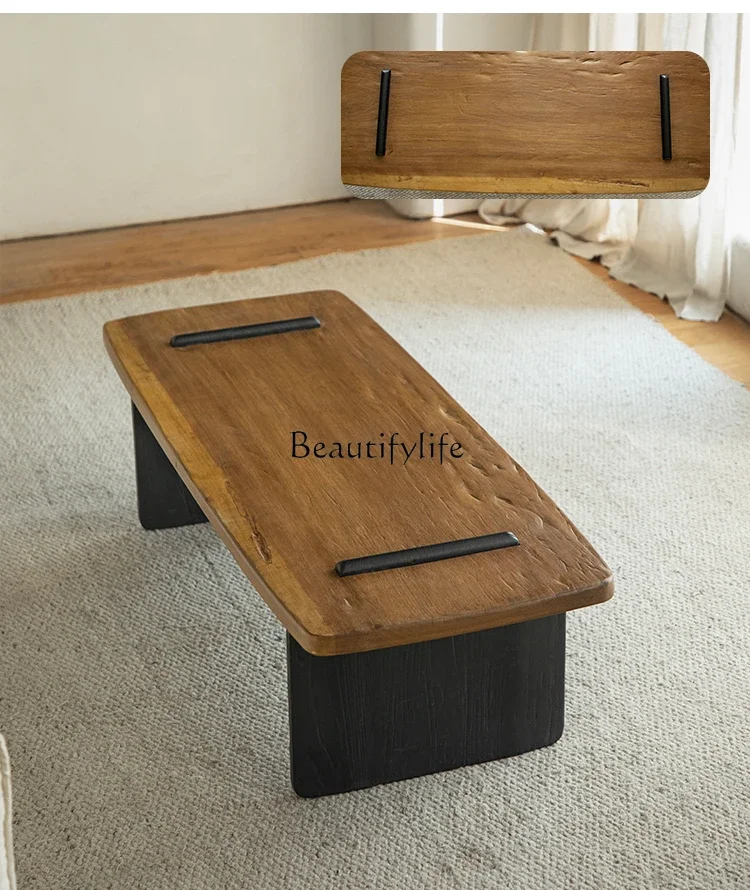 

yj5 Double-board coffee table old wood renovation Japanese-style wabi-sabi wind old wood solid wood rectangular coffee table