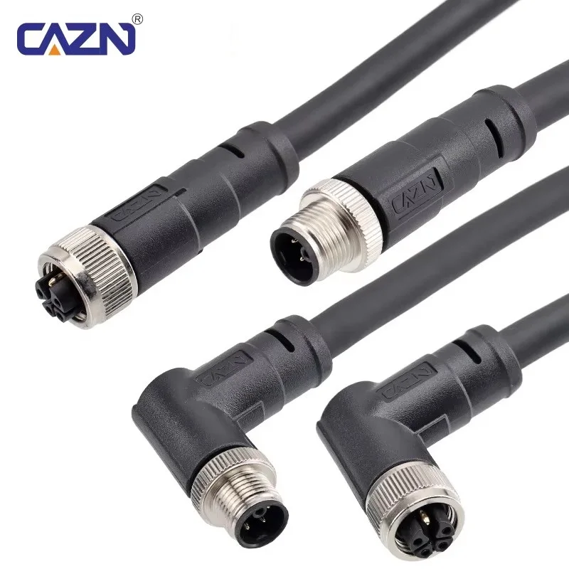 Image of M12 Übermoldeter K-Code-Stecker mit Messingkontakt, ungeschirmt, gerade und gebogen, 1/2/5 Meter PVC-Kabel, elektrische Steckverbinder